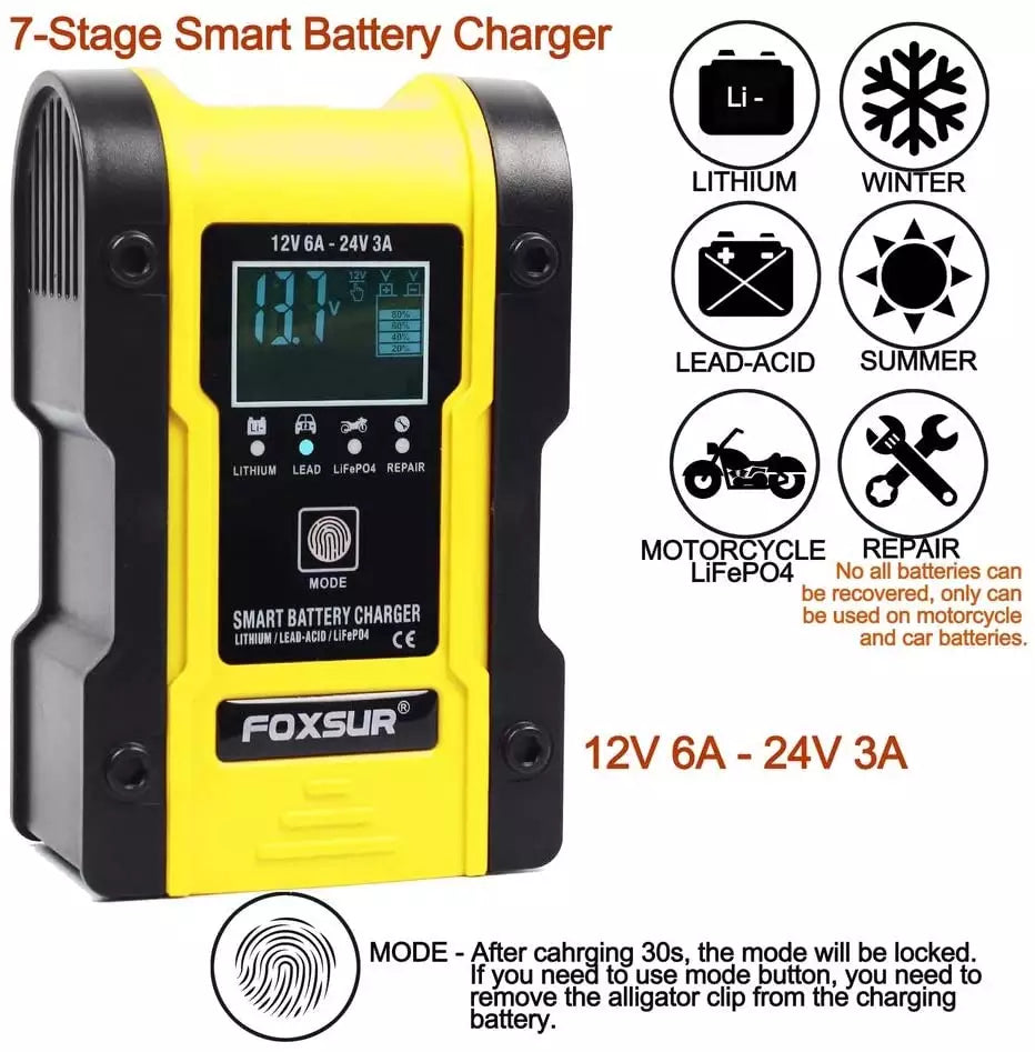 Foxsur car battery charger 12V 6A / 24V 3A 2