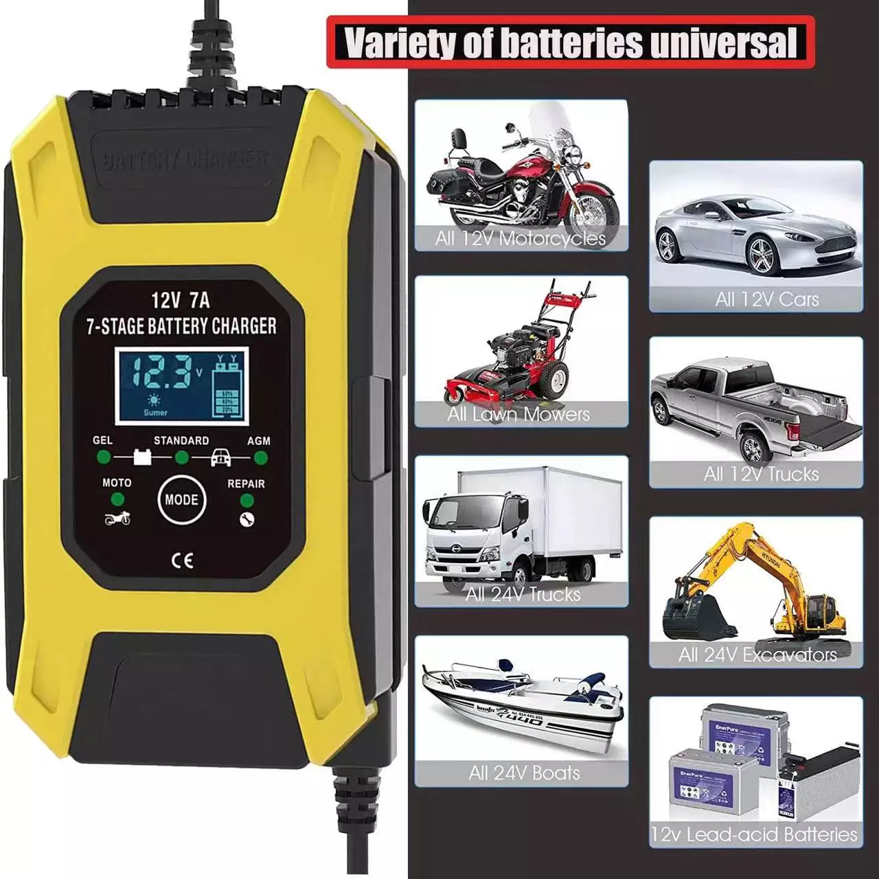 Charger for car battery Foxsur 12V 7A 2