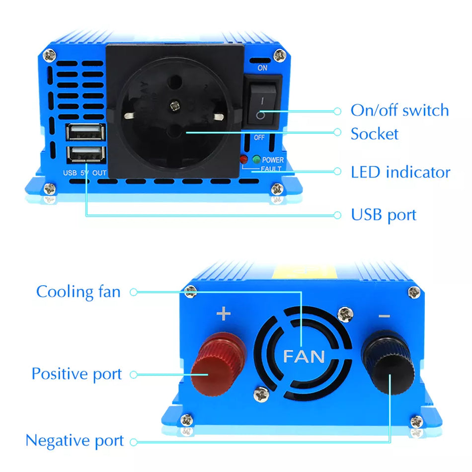 Inverter (voltage converter) Lvyuan 600W/12V/220V with pure sine wave