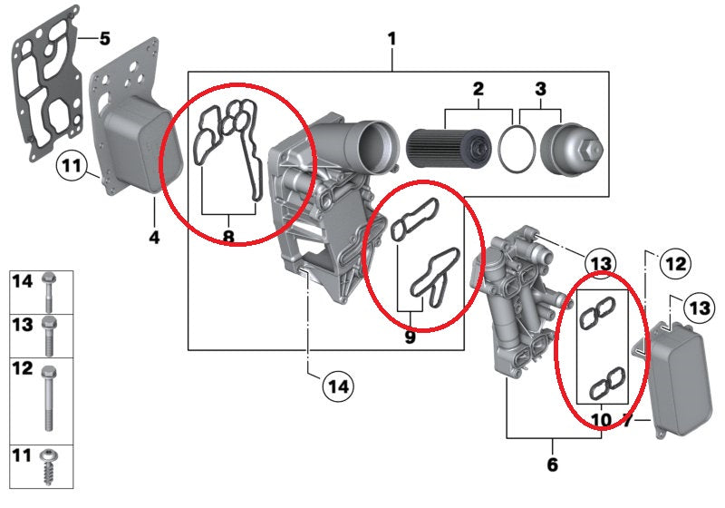 Oil filter and thermostat gasket set BMW N47N, N47S1, N57N, N57Z