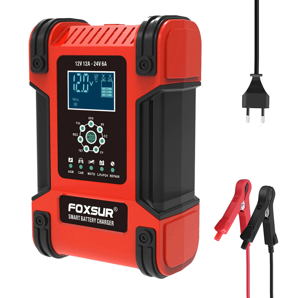 Charger for car battery Foxsur 12V 12A / 24V 6A